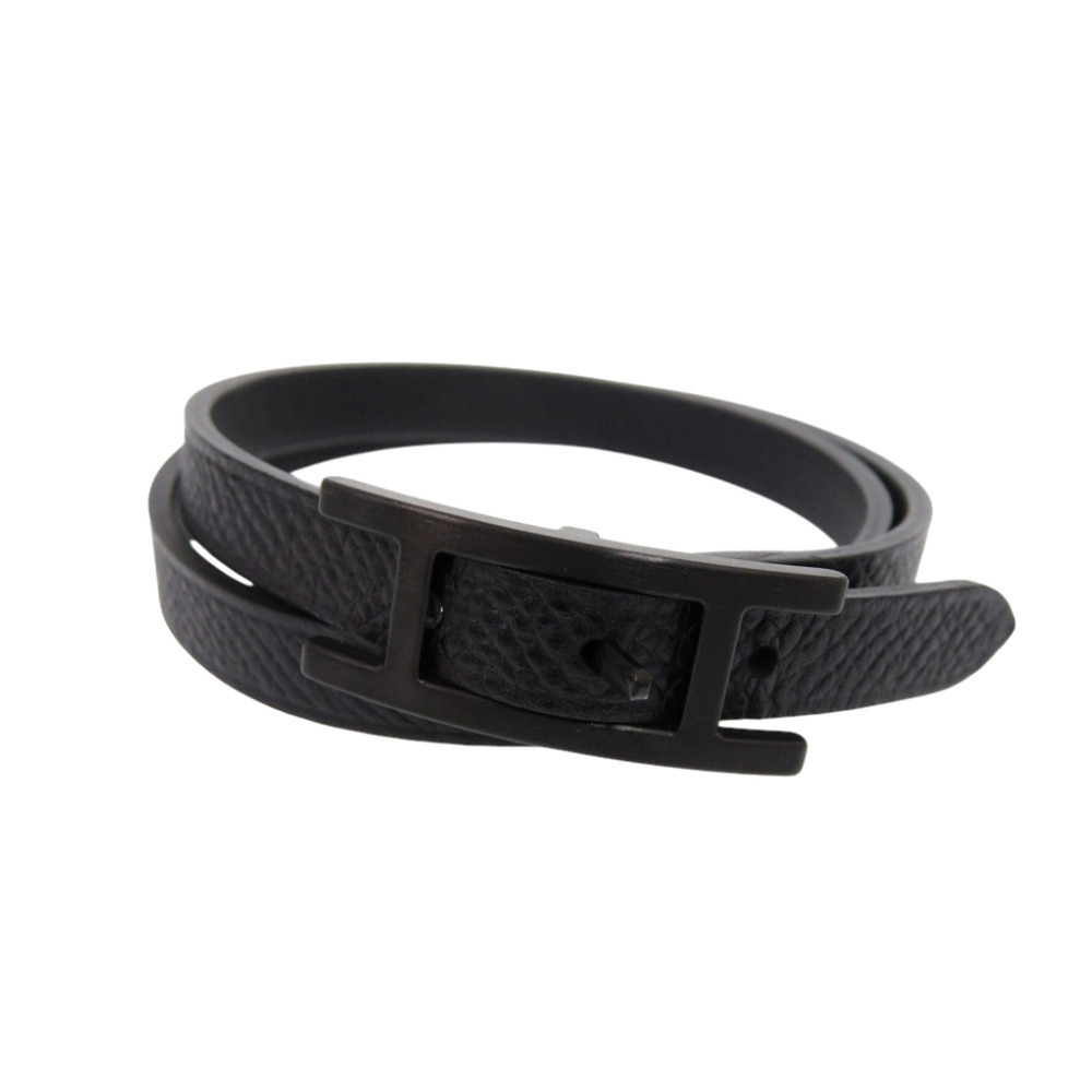 HERMES Black Leather Charm Bracelet